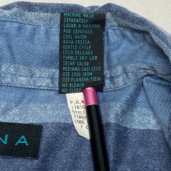 Vintage Santana Blue Sleeveless Button Front Vertical Stripe Shirt L Casual - Picture 11 of 13